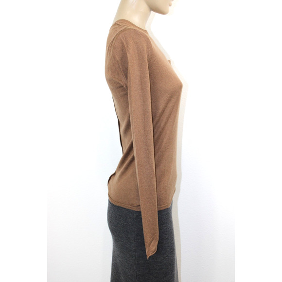Maje Women's Sweater Cashmere & Silk Long Sleeve Snap Back Brown Size S T2 - Picture 2 of 9
